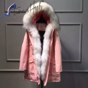 Moncler pink jacket with white fox